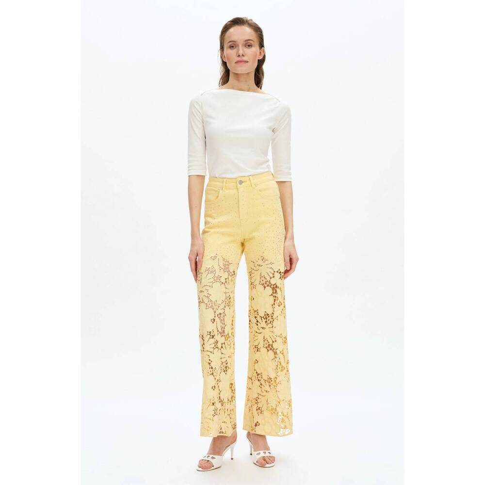 NEW BAYEAS flora high rise wide leg jeans in butter yellow